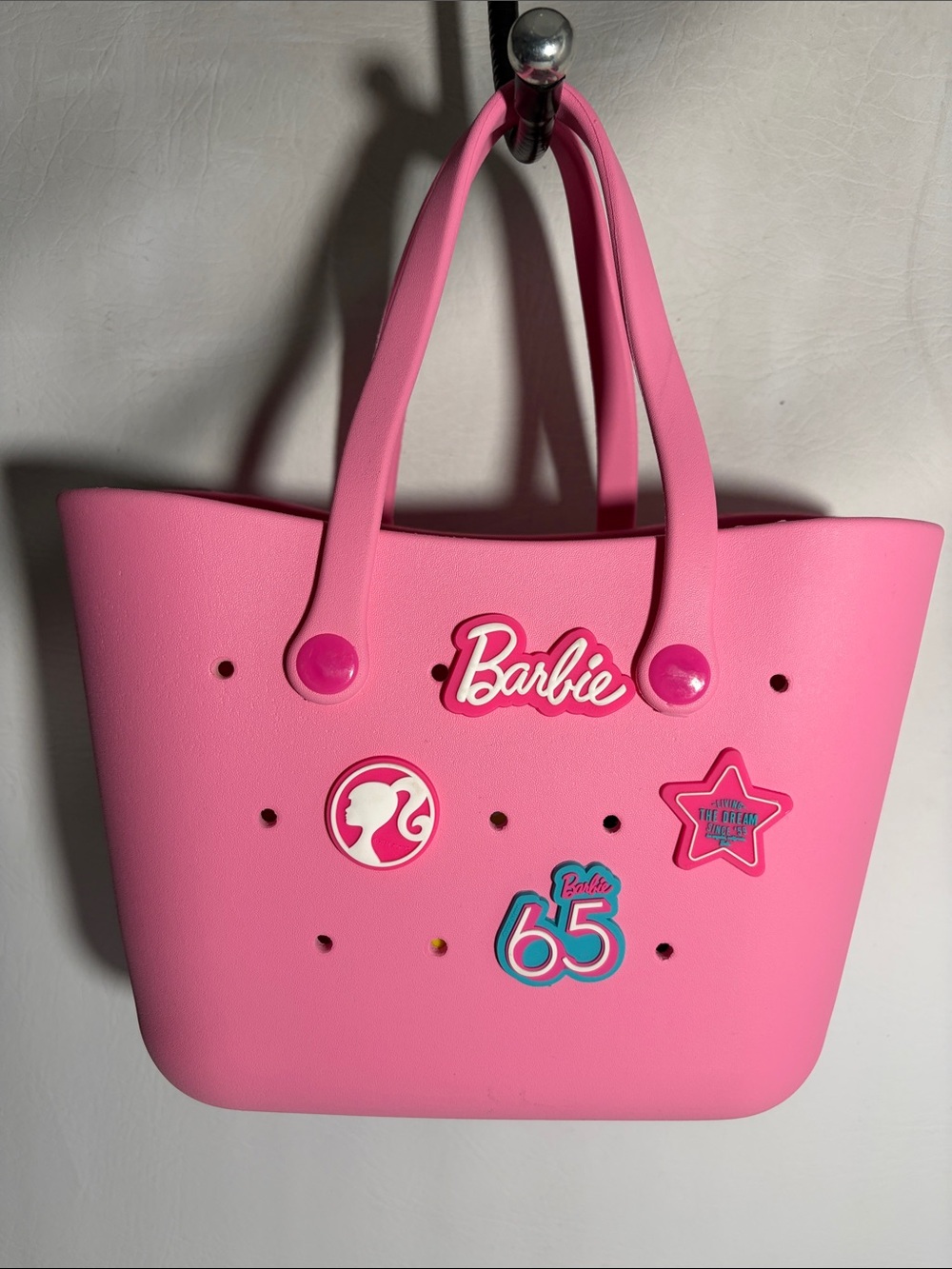 Barbie Bubble Gum Pink EVA Logo Tote with Decorative Charms Purse Bag